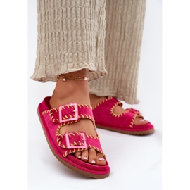 Inna Les tongs des femmes avec des boucles et un ourlet décoratif de Fuchsia rose 2