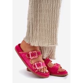 Inna Les tongs des femmes avec des boucles et un ourlet décoratif de Fuchsia rose 1