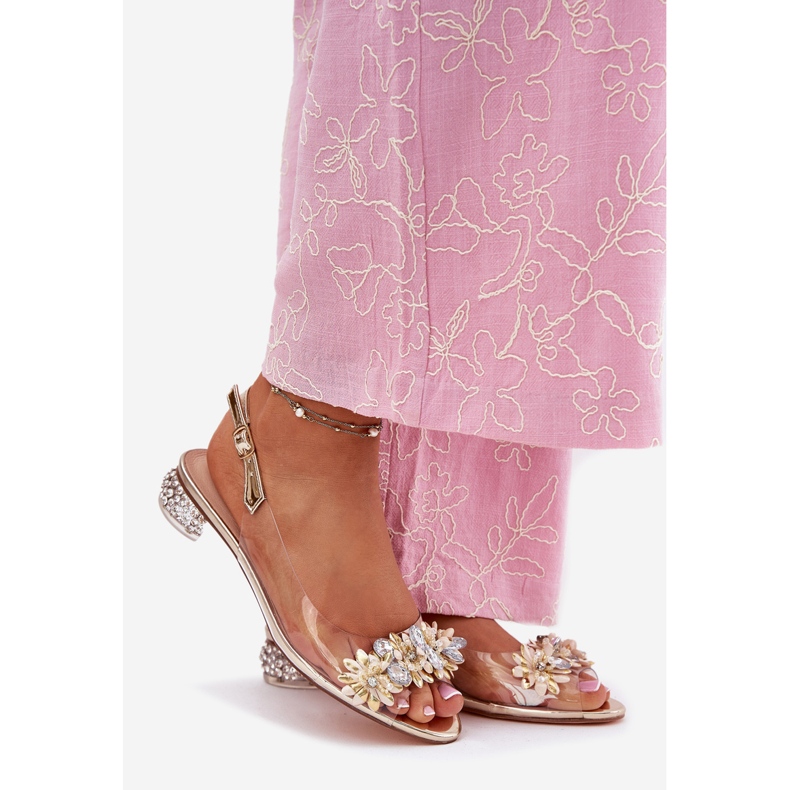 S.Barski Sandales transparentes à faible talon avec décoration MR51-709 d'or 1 S.Barski Sandales transparentes à faible talon avec décoration MR51-709 d'or 1