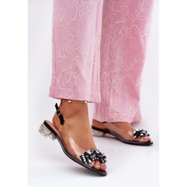 S.Barski Sandales transparentes à faible talon avec décoration noire MR51-709 2