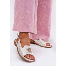 S.Barski Sandales féminines à talons plats élégants avec un ornement de S. Barski KV51-082 Silver argent 2