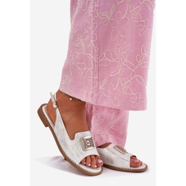 S.Barski Sandales féminines à talons plats élégants avec un ornement de S. Barski KV51-082 Silver argent 1