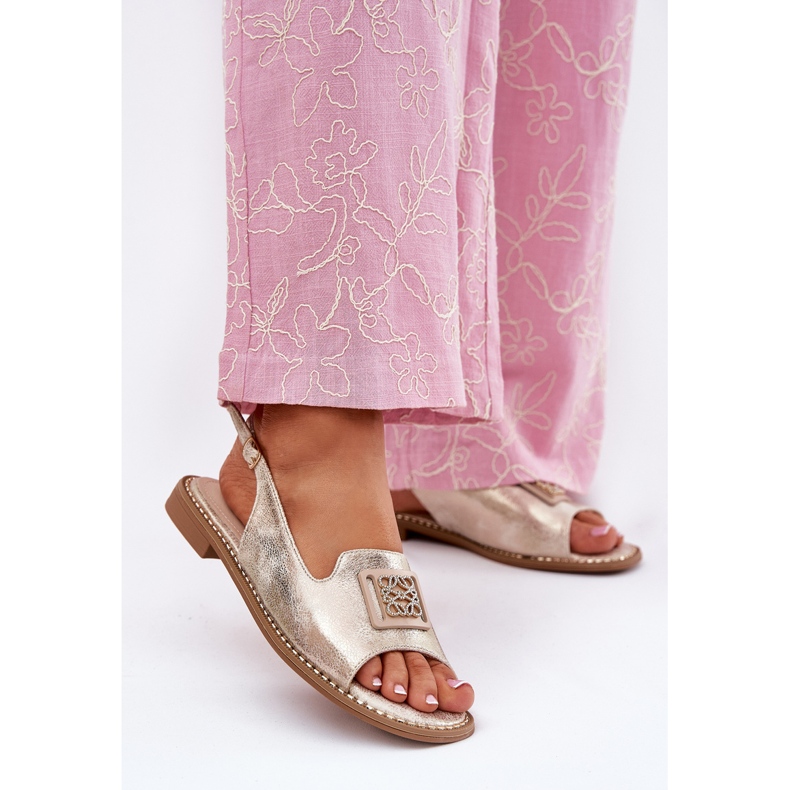 S.Barski Sandales plates élégantes pour femmes avec un ornement de S. Barski KV51-082 Gold d'or 2