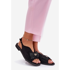 S.Barski Sandales féminines avec des nœuds à talons plats. Barski KV51-014 noir 1