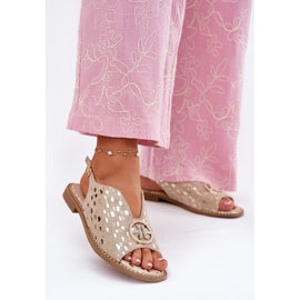 S.Barski Sandales en cuir à talons plates avec un ornement de S. Barski KV51-094 PLN doré 2