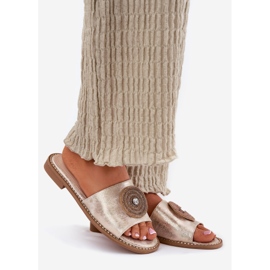 S.Barski Les tongs des femmes à talons plats avec un ornement de S. Barski KV51-013 Zloty d'or 1