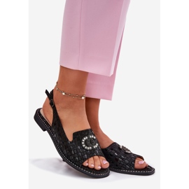 S.Barski Sandales en cuir avec ornement à talons plats S. Barski KV51-096 noir le noir 1