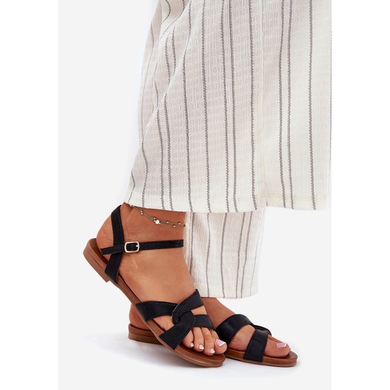 S.Barski Sandales féminines brillantes plates S. Barski KV51-022 Black le noir 1 S.Barski Sandales féminines brillantes plates S. Barski KV51-022 Black le noir 1