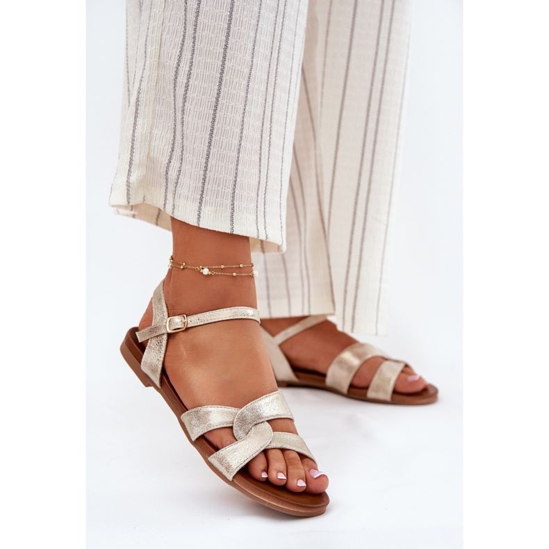 S.Barski Sandales féminines brillantes plates S. Barski KV51-022 Gold d'or 2