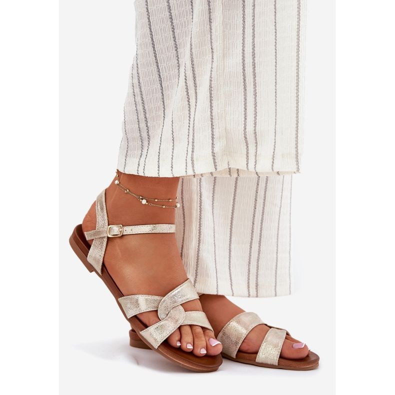 S.Barski Sandales féminines brillantes plates S. Barski KV51-022 Gold doré 1