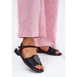 S.Barski Sandales à talons plats pour femmes avec un ornement S. Barski KV51-098 noir le noir 2 S.Barski Sandales à talons plats pour femmes avec un ornement S. Barski KV51-098 noir le noir 2