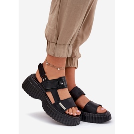 EVento Sandales en cuir féminin sur la plate-forme noire 1