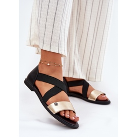 EVento Sandales pour femmes plates avec des rayures flexibles noires et or 2