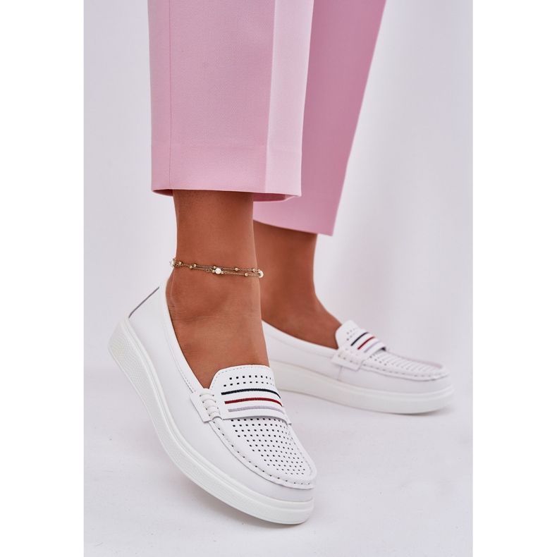 EVento Mocassins en cuir féminin blanc blanche 2