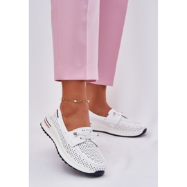 EVento Chaussures en cuir pour femmes sur la plate-forme Openwork White blanc 2