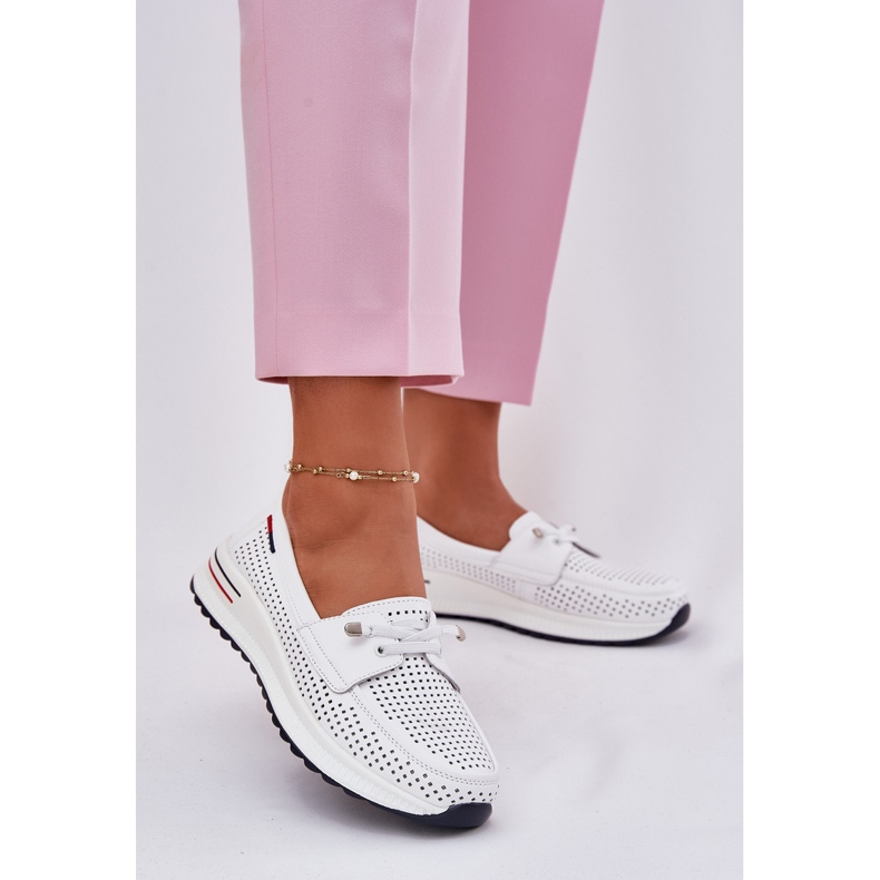 EVento Chaussures en cuir pour femmes sur la plate-forme Openwork White blanche 2