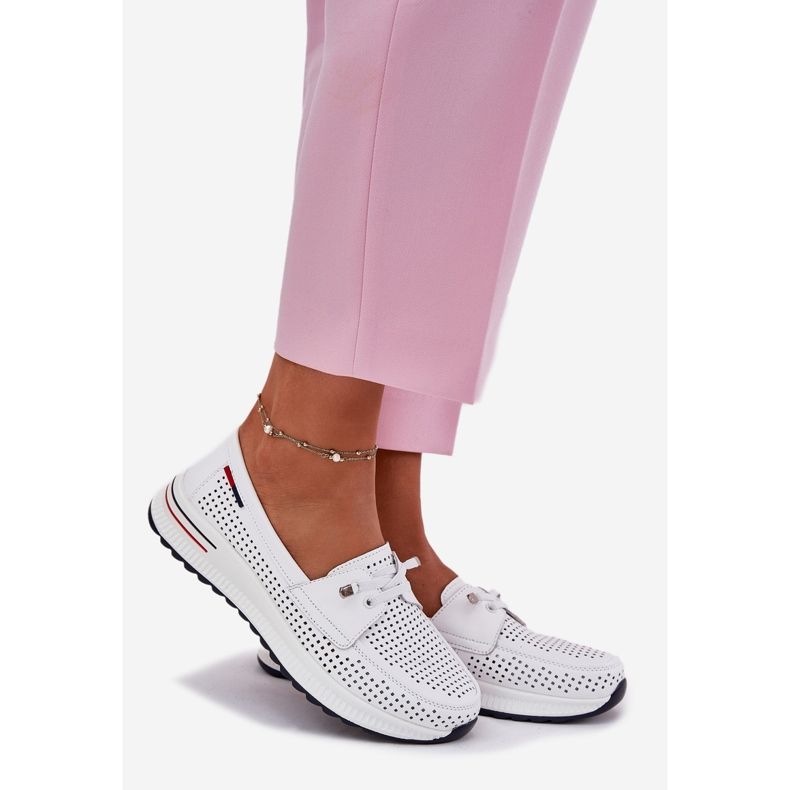 EVento Chaussures en cuir pour femmes sur la plate-forme Openwork White blanche 1