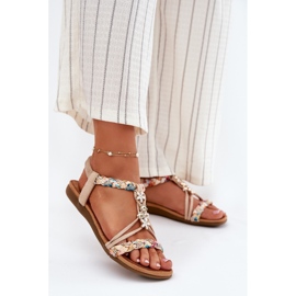 EVento Sandales pour femmes avec épingles et rayures tissées beige 2