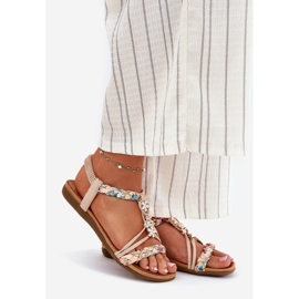 EVento Sandales pour femmes avec épingles et rayures tissées beige 1