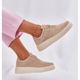 EVento Baskets en daim pour femmes sur la plate-forme beige 6