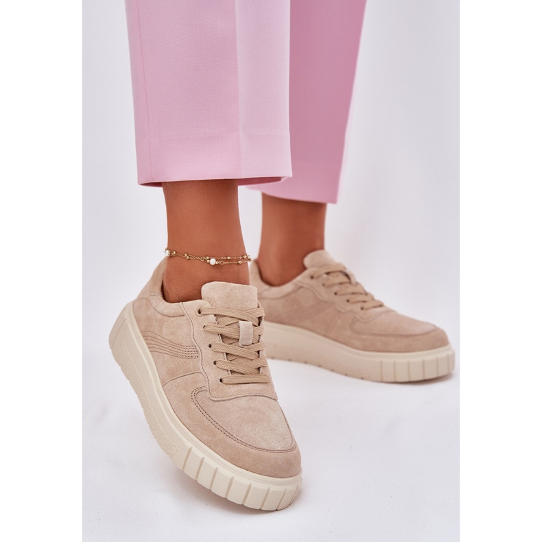 EVento Baskets en daim pour femmes sur la plate-forme beige 2