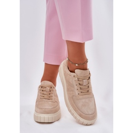 EVento Baskets en daim pour femmes sur la plate-forme beige 3