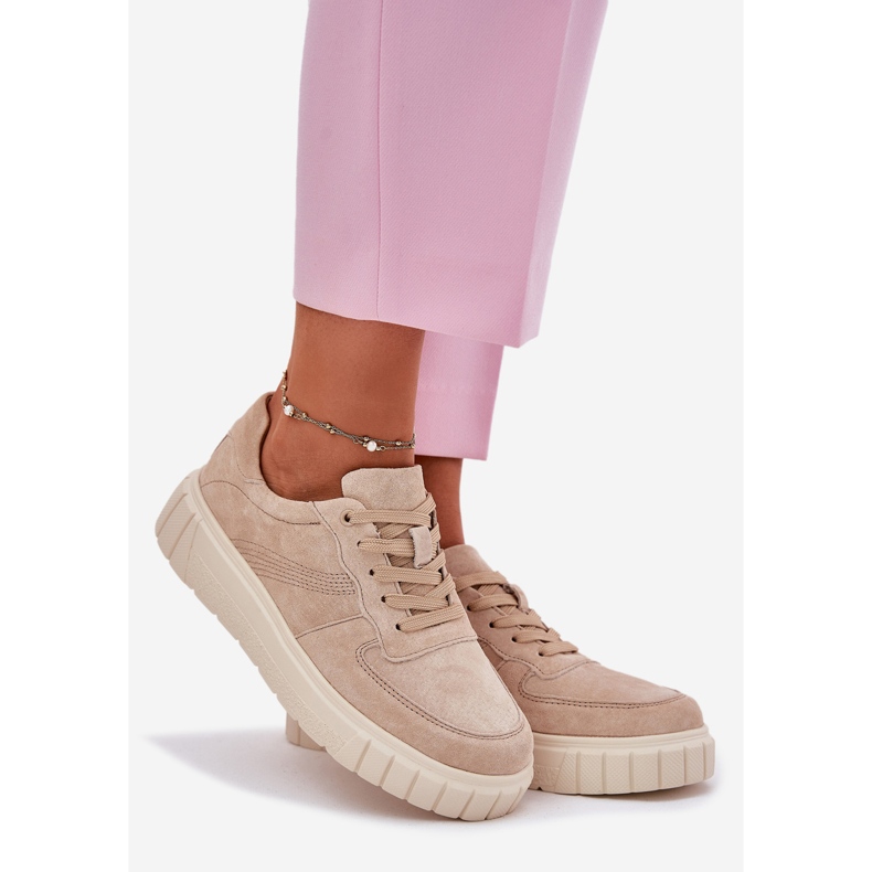 EVento Baskets en daim pour femmes sur la plate-forme beige 1
