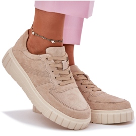 EVento Baskets en daim pour femmes sur la plate-forme beige 9