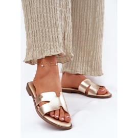 EVento Volets plats pour femmes avec cuir doré en cuir écologique 2