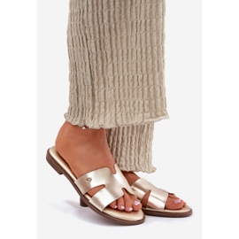 EVento Volets plats pour femmes avec cuir doré en cuir écologique 1