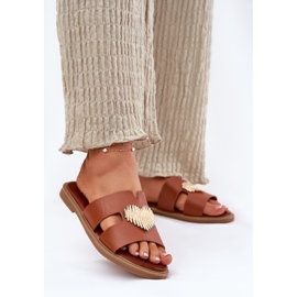 EVento Les tongs pour femmes à thèmes plates avec une décoration dorée chameau brun 2