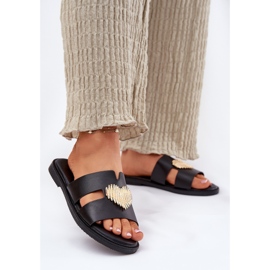 EVento Les tongs pour femmes à thèmes plates avec une décoration dorée noire le noir 2