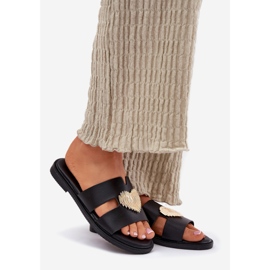 EVento Les tongs pour femmes à thèmes plates avec une décoration dorée noire 1