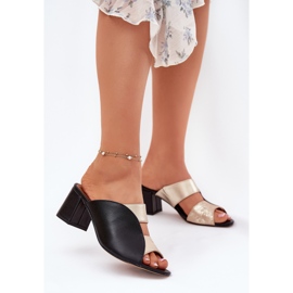 Slippers en cuir féminin sur le Maciejka Post 06943-25 noir et or le noir 2