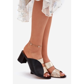 Slippers en cuir féminin sur le Maciejka Post 06943-25 noir et or le noir 1