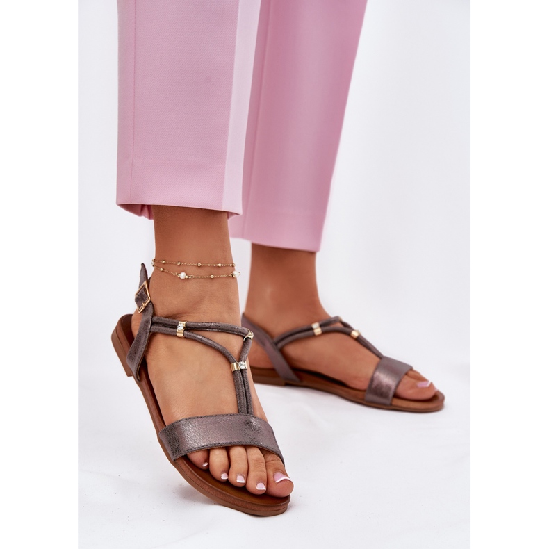 S.Barski Sandales plates pour femmes avec S. Barski KV51-120 rayures en graphite argent 2