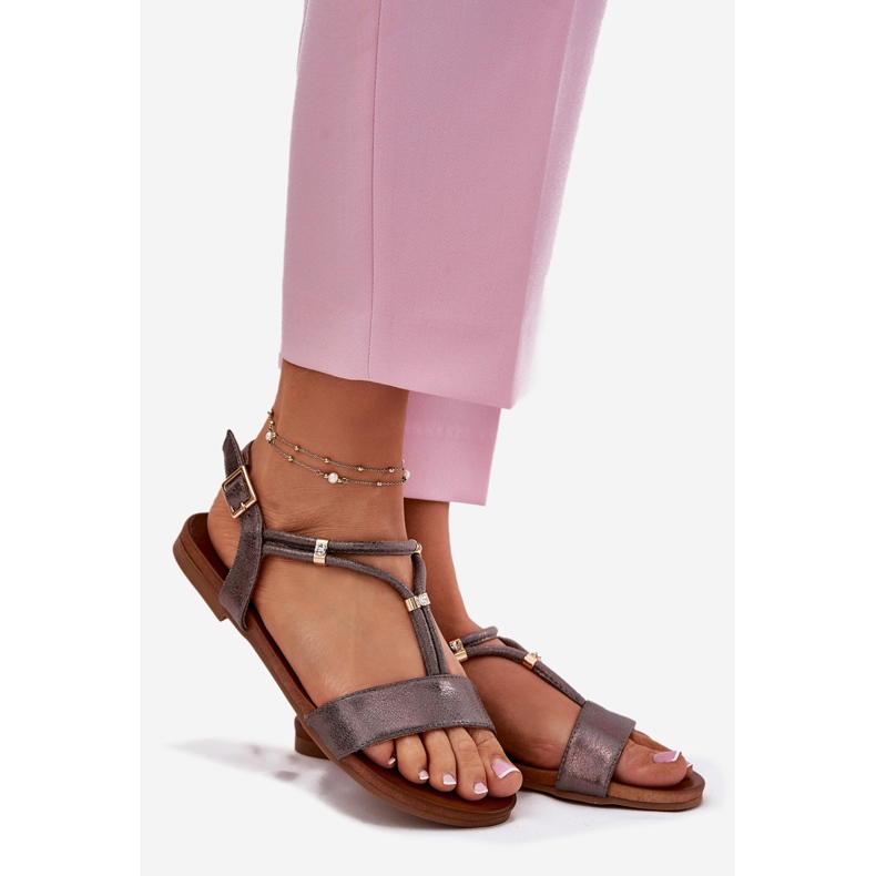 S.Barski Sandales plates pour femmes avec S. Barski KV51-120 rayures en graphite argent 1