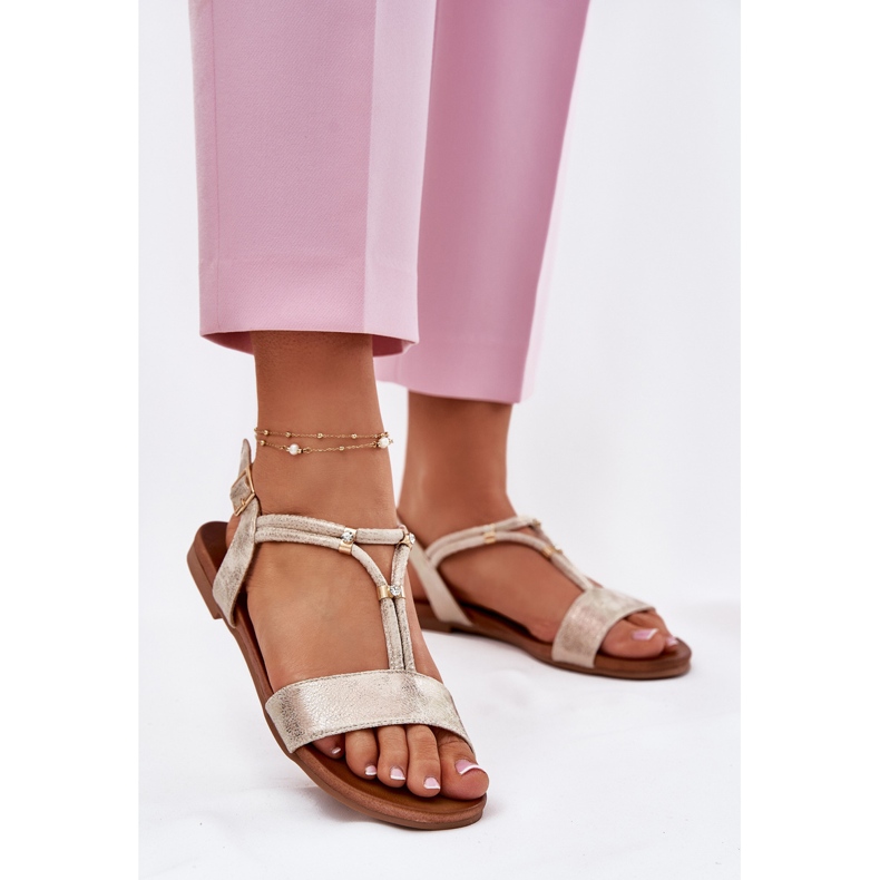 S.Barski Sandales plates pour femmes avec rayures S. Barski KV51-120 Gold d'or 2