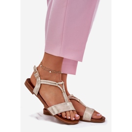 S.Barski Sandales plates pour femmes avec rayures S. Barski KV51-120 Gold d'or 1