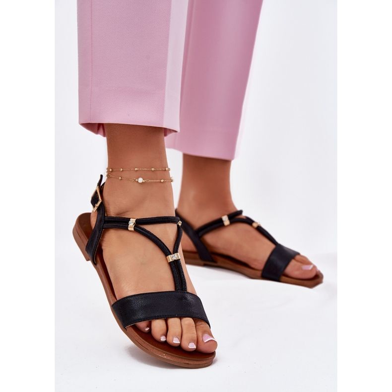 S.Barski Sandales plates pour femmes avec rayures S. Barski KV51-120 noir le noir 2 S.Barski Sandales plates pour femmes avec rayures S. Barski KV51-120 noir le noir 2