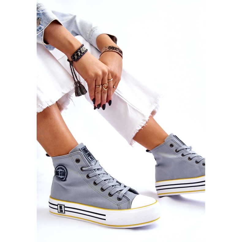 Baskets de matériaux hauts pour femmes sur la plate-forme Big Star LL274188 Bleu clair 5