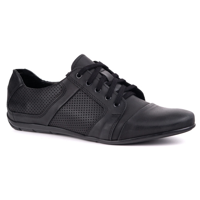 Chaussures en dentelle en cuir masculin Polbut C34P Noir décontracté perforé le noir 1