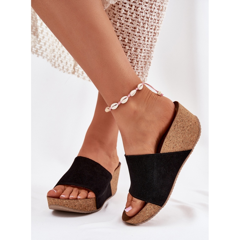 Zazoo 40311 en daim de pantoufles pour femmes sur les coins en liège coins noirs le noir 2