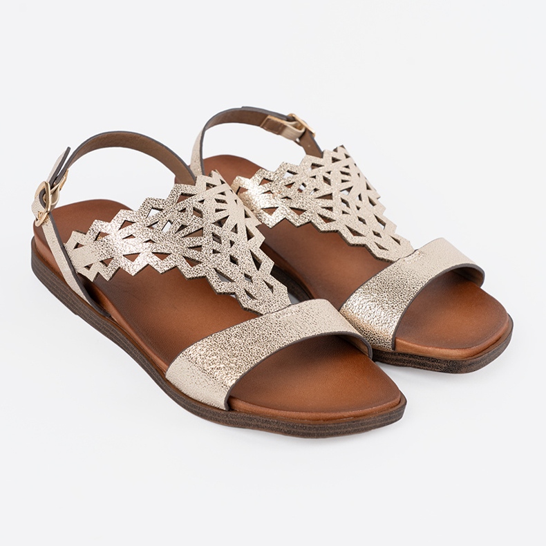 Sergio Leone Sandales en or avec décorations de travail ouvertes doré 1