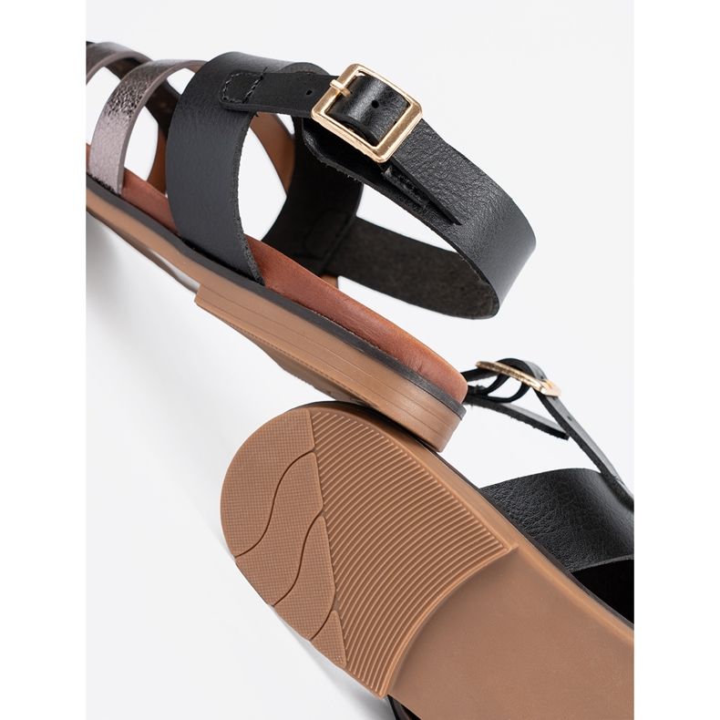 Sandales noires Sergio Leone avec des rayures en argent 1