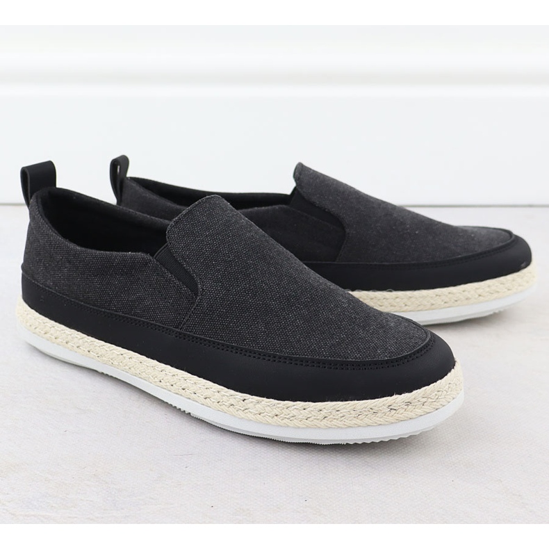 Nowacki Chaussures masculines Espadrilles glissées en noir 0017-t 1