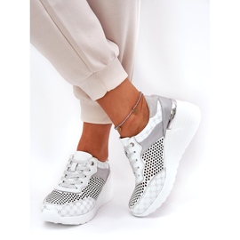 Cuir OpenWork Sports Shoes Sneakers on Wedge S.Barski LR51-641 blanc 1