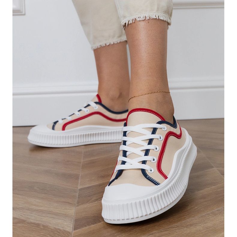 Baskets plateforme femme beiges 1