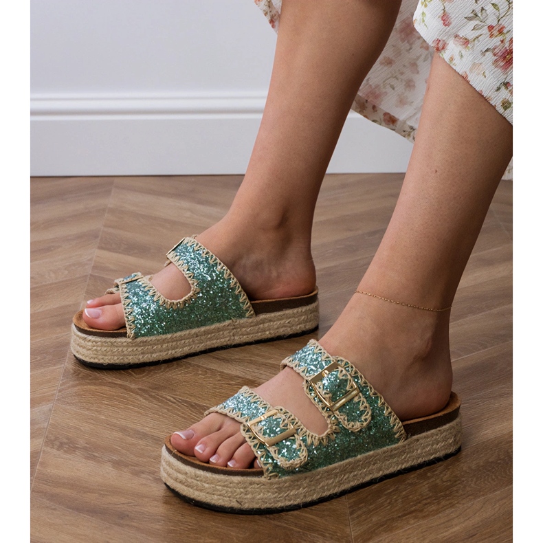 Slippers vertes Espadrilles avec boucles 1