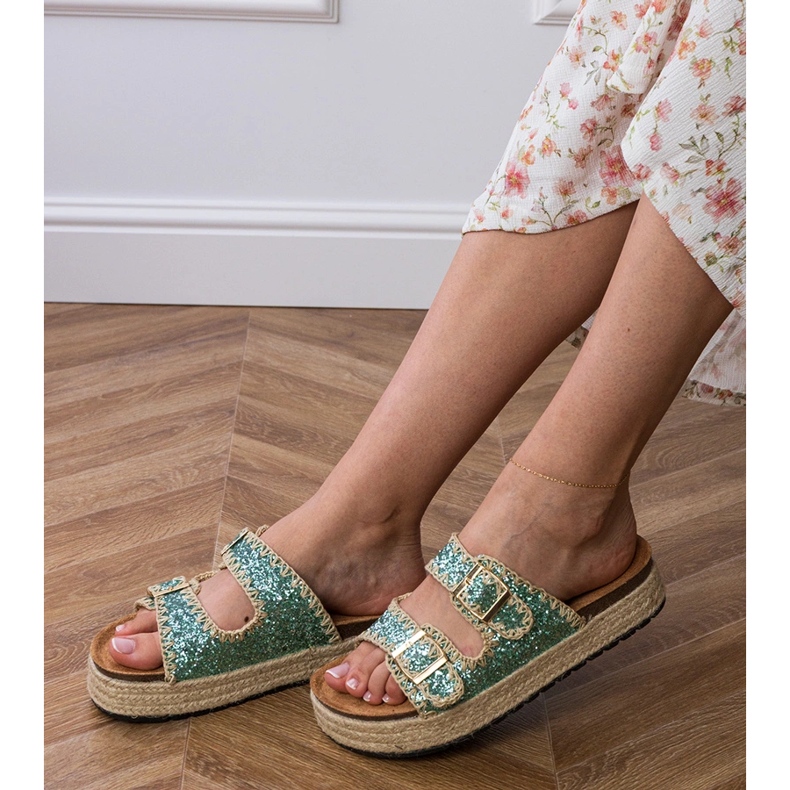 Slippers vertes Espadrilles avec boucles 2